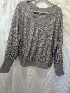 Umgee Cotton Spandex Blend Grey Off Shoulder Deep V Neck From Boutique Sz Medium